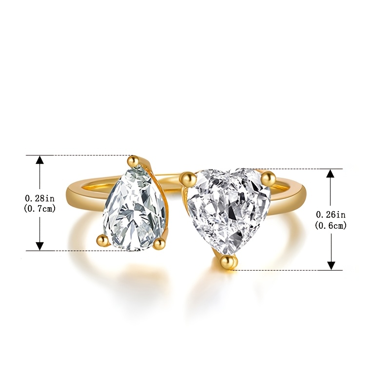 925 Sterling Silver Inlaid Synthetic Zirconia Heart-Shaped Open Ring